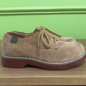 School issue tan leather suede shoes